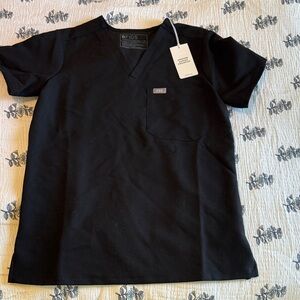 Figs Catarina One Pocket Black V-Neck Scrub Top
